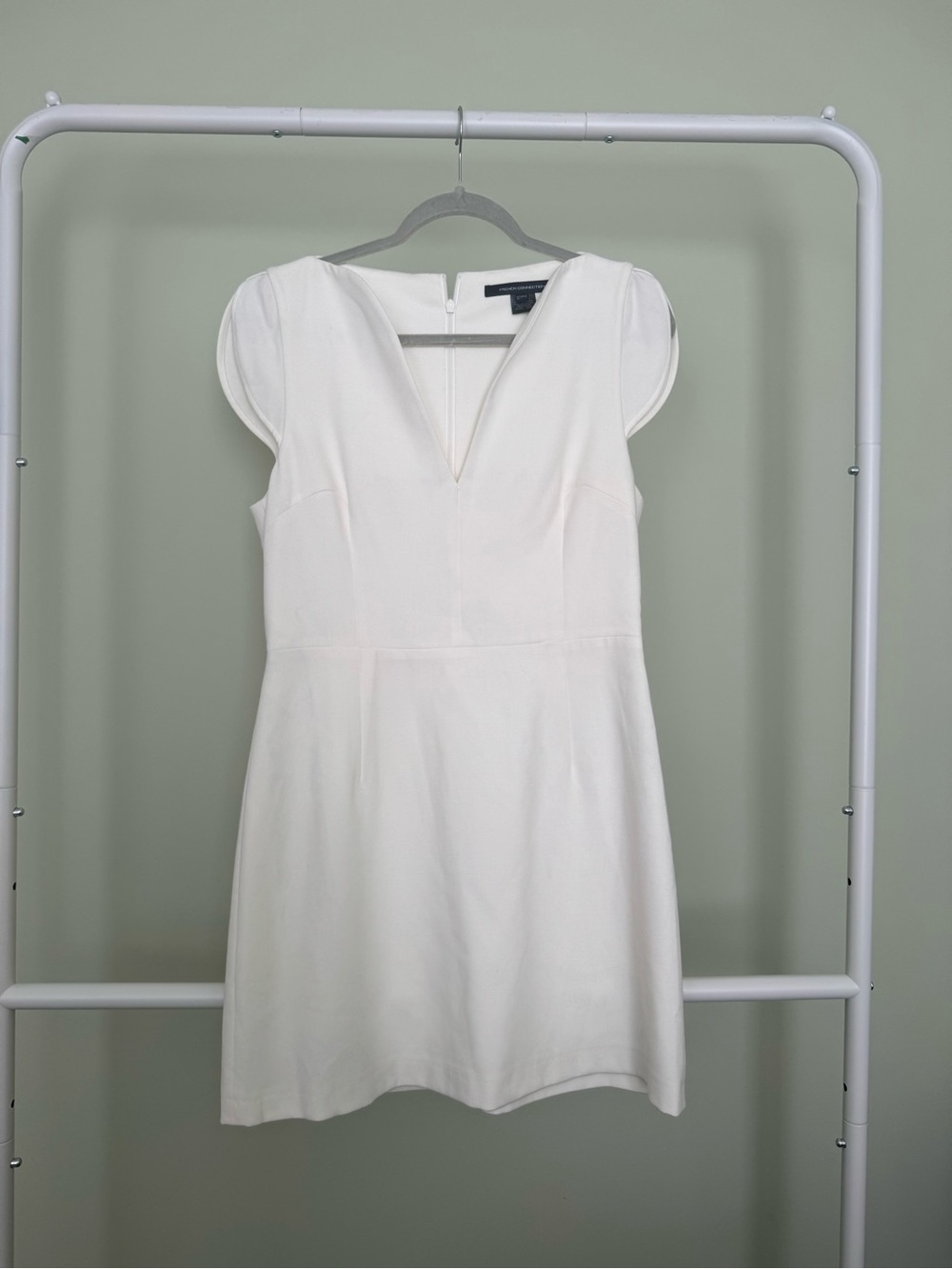 French Connection Ivory V-Neck Cap-Sleeve Mini Dress